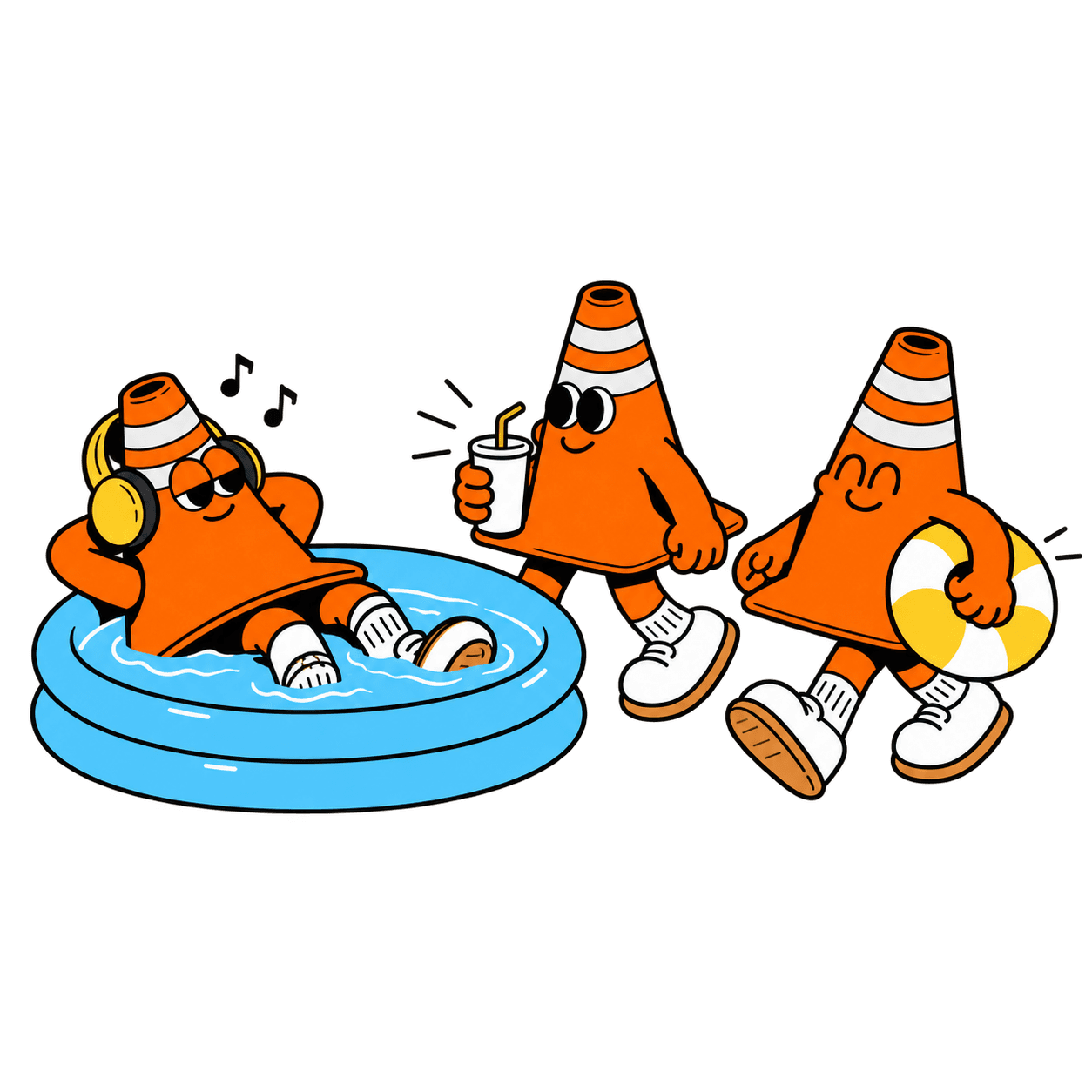 Ilustração de cones de trânsito em uma piscina